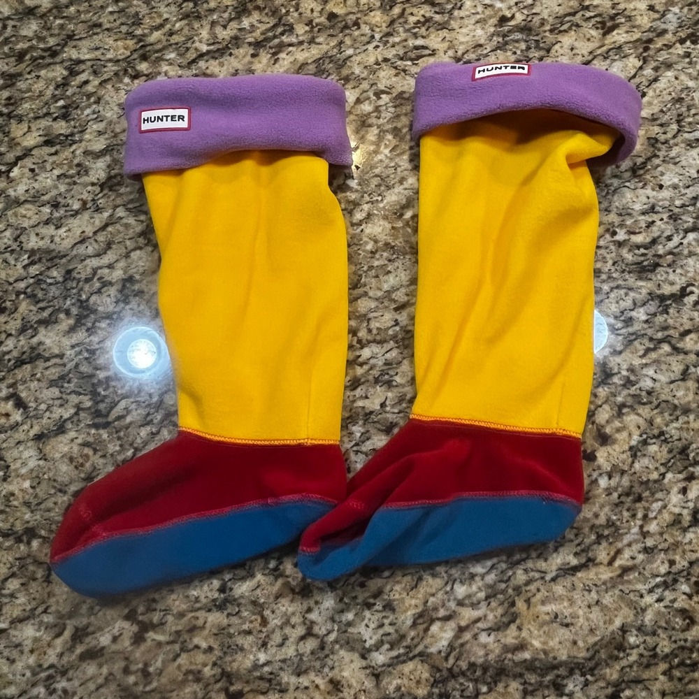 Hunter Kids Fleece Boot Liners Colorblock‎ Purple Yellow Red Blue Size M